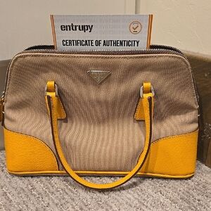 Prada With COA Beige and Yellow Satchel